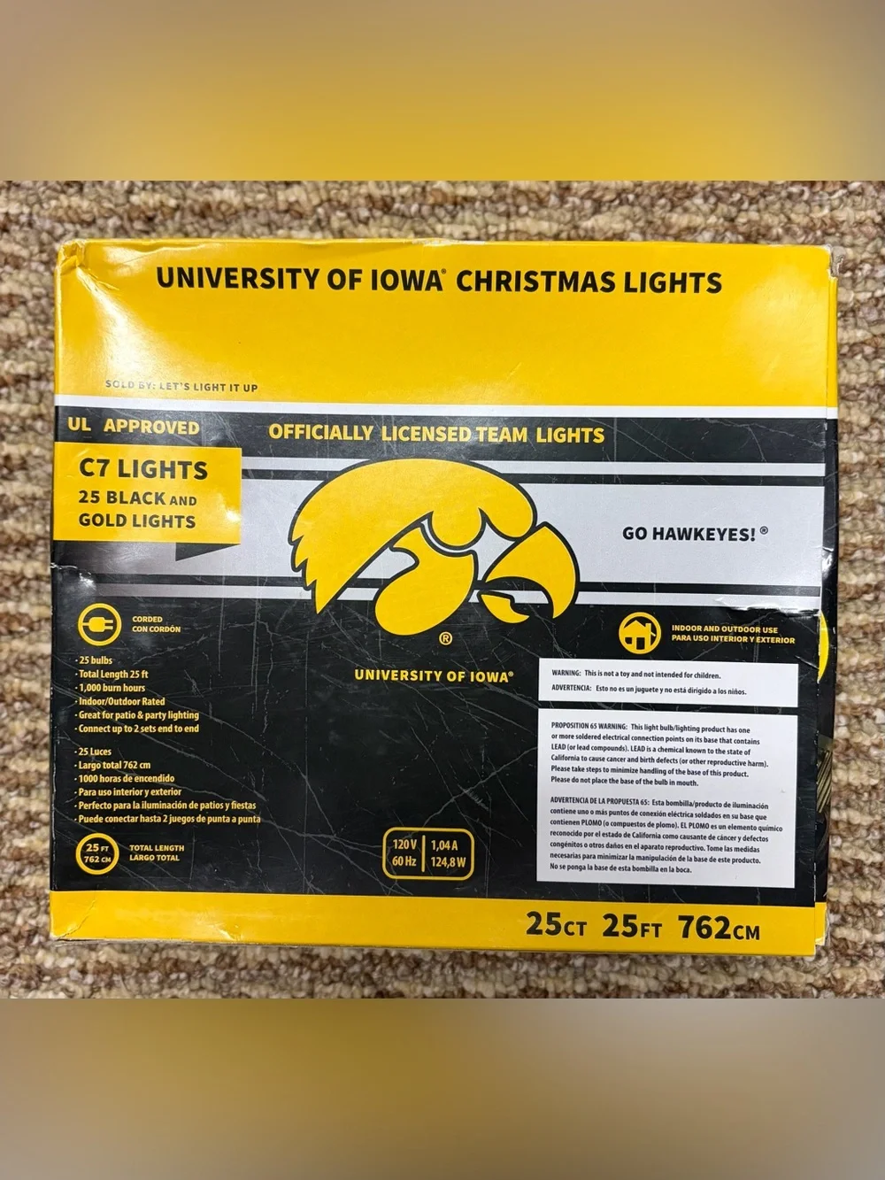 NEW Fanatics University of Iowa Hawkeyes Black and Gold 25ft String Lights